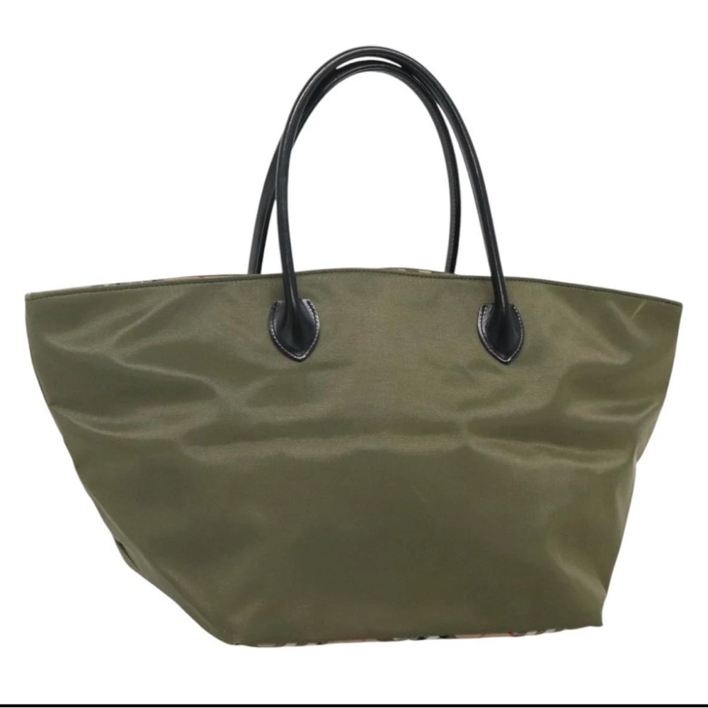 Burberrys Blue Label Tote Bag Nylon Khaki Auth